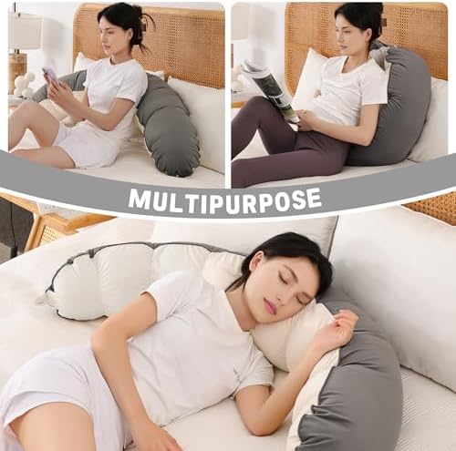 Peallow(Pat. Pend) – Long Round Body Pillow for Adults, Bolster Pillow for Sleeping, Soft and Supportive Pillow for Sleeping & Lumbar Support (Gray-White, 59") - Image 5