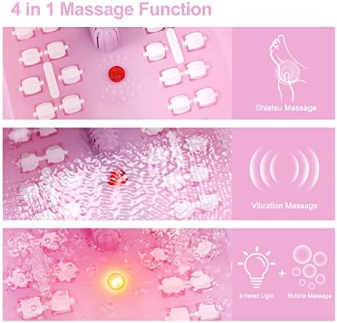 Foot Spa Bath Massager with Heat Bubbles and Vibration Massage and Jets, 16 OZ Calming Lavender Foot Soak Epsom Salt, Foot Soaker with Red Light, 22 Massage Rollers, Adjustable Temp - Pink - Image 3