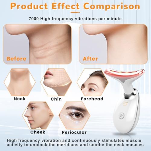 Facial Beauty Device, Face Massager Tool for Skin Care, Based on Triple Action LED, Thermal, and Vibration, Red and Blue LED Light, 7 Color Led Face and Neck Massager for Home Use (Glossy White) - Image 4