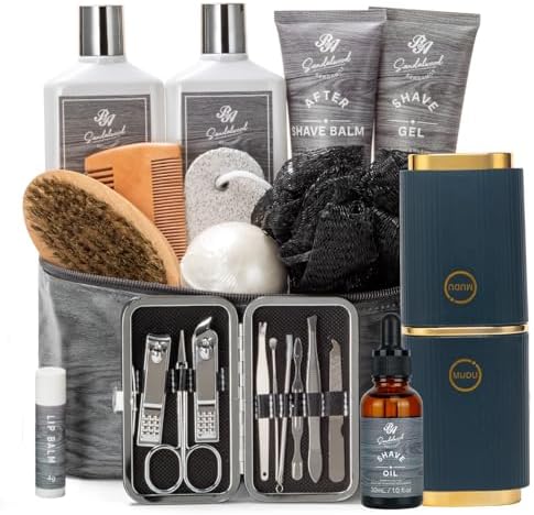 21 Pcs Bath & Body Care Set for Men, Father's Day Gifts for Dad, Home Spa Self Care Basket, Hydrating Skin Care Set, Beard Kit Spa Set, Boyfriend, Anniversary Gifts, Birthday, Christmas by RAROSAACCA