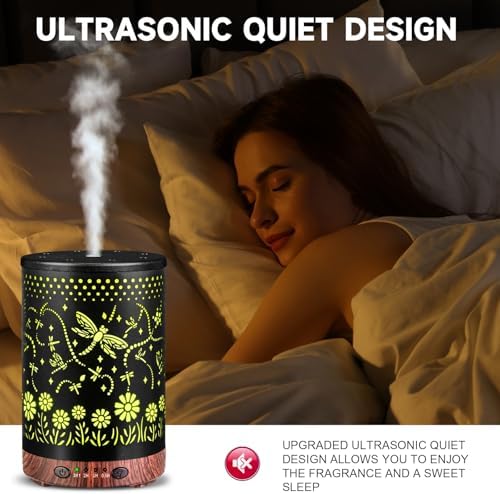 Essential Oil Diffuser 120ML Metal Aromatherapy Diffuser with Timer, Cool Mist Humidifier with Auto Shut-Off & 7 Color Lights for Home Office Spa (Dragonfly) - Image 4