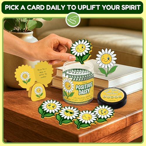 STOFINITY Positive Daisy Jar, 60 Affirmation Cards and Wood Stand - Image 4