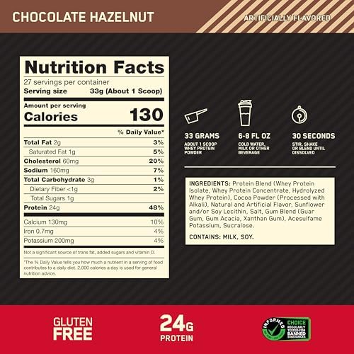Optimum Nutrition Gold Standard Whey Protein Powder Chocolate Hazelnut 2 LB - Image 3