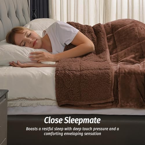 Wemore Sherpa Fleece Weighted Blanket for Adult 15 lbs Queen 60"x80" Brown - Image 3