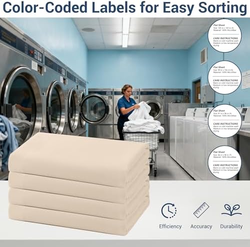 Bulk Twin Flat Sheets Only, 6 Pack Quick Sort Top Bed Sheet, Color-Coded Label Threads, Wrinkle-Free Shrinkage Durable Microfiber Hotel Motel Airb&bs Essentials for Hosts (66"x96",Beige) - Image 4