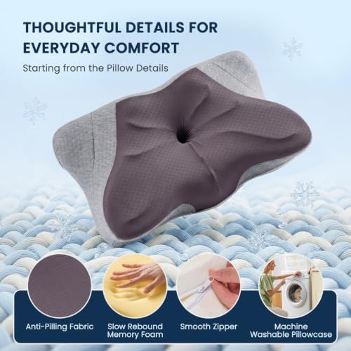 Sweetcrispy Queen Cervical Pillow for Neck and Shoulder - Ergonomic Memory Foam Pillows, Contour Side Sleeper for Adults, Cooling Orthopedic Neck Support for Back Stomach Sleepers, Middle Grey - Image 5