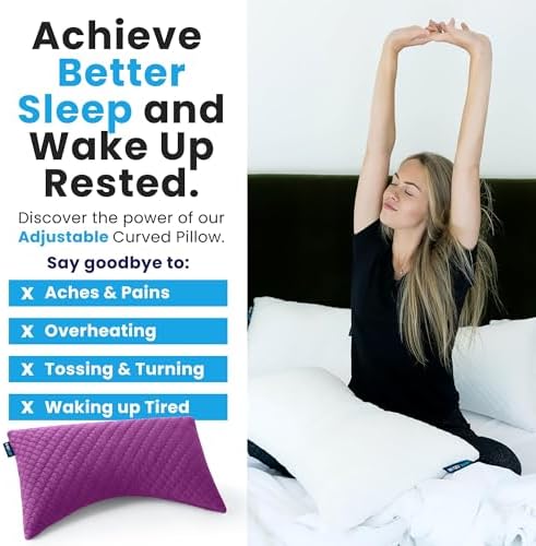 Sidney Sleep Adjustable Bed Pillow for Neck and Shoulder Support with Extra Shredded Fill - Cervical Contour Pillow for Side and Back Sleepers. Standard Size 19" x 26" CertiPUR-US Certified (Magenta) - Image 6
