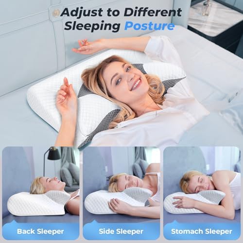 SAHEYER Cervical Neck Pillow, Ergonomic Memory Foam Pillow for Neck Pain Relief and Snoring, 2 in 1 Orthopedic Pillow for Side Sleeper, Back and Stomach Sleeper, Grey - Image 4