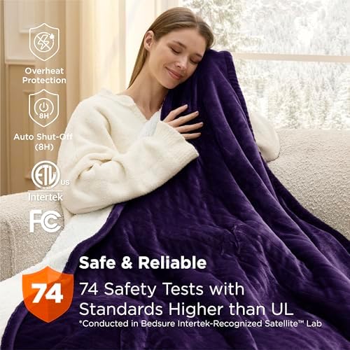 Bedsure Heated Blanket Throw, Soft Electric Blanket with Preheat, Purple - Image 6