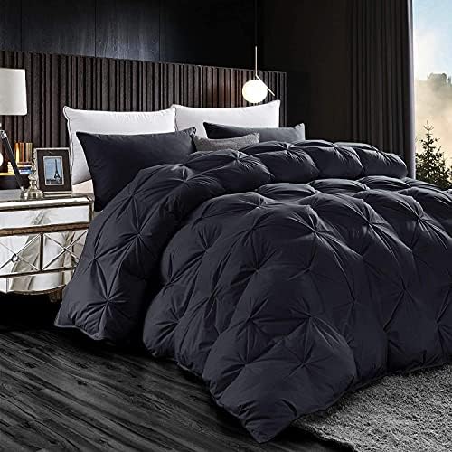 Luxurious All-Season Goose Down Feather Fiber Comforter King Size Duvet Insert, Exquisite Black Pinch Pleat Design, Premium Baffle Box, 100% Egyptian Cotton Cover, 70 oz. Fill Weight, Black - Image 2