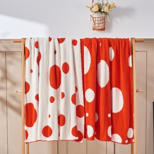 CozeCube Reversible Knit Throw Blanket, Orange Red White Polka Dot, 60"x80" - Image 7