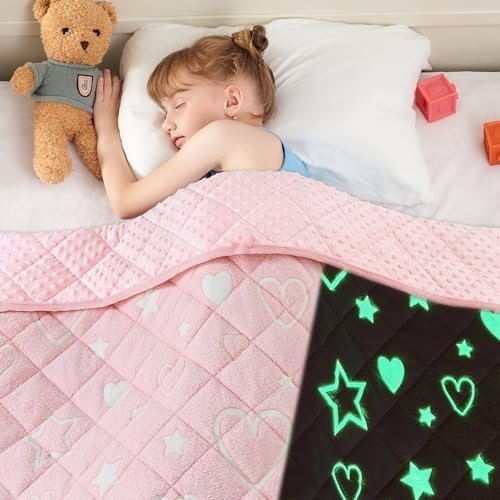 yescool Weighted Blanket 10 Pounds Weighted Lap Blanket, Pink Glow in The Dark Heart Twin Blanket, Warm Minky Weighted Throw Blanket Gifts for 80-110lbs, 40"x60" by yescool