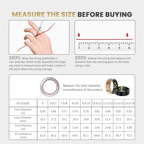 Smart Ring for Women & Men, Health Tracker Ring with Heart Rate, Blood Oxygen,Blood Pressure, IP68 Waterproof Fitness Ring, Sleep Tracker for iPhone and Android, No APP Fee - Image 2