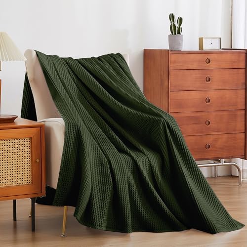 100% Egyptian Cotton Waffle Weave Throw Blanket for Bed Couch Sofa Home Decor, Soft Lightweight Bed & Couch Blanket for All Seasons (Olive Green - Twin Size - 66 * 90") - Image 5