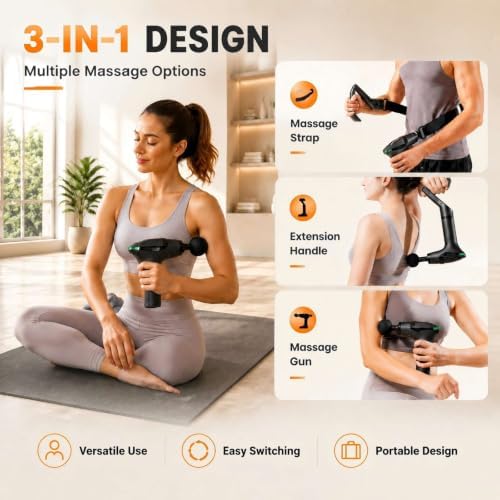 Massage Gun with Heat & Extension Handle, 12 Speeds, Detachable Design - Image 5