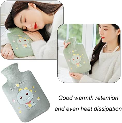 Hot Water Bottle with Cute Plush Cover - 1L PVC Hot Water Bag for Pain Relief, Menstrual Cramps, Period Pain - Cartoon Heat Therapy Hot Cold Pack for Back, Neck, Stomach - Portable Bed Warmer (Gray) - Image 4