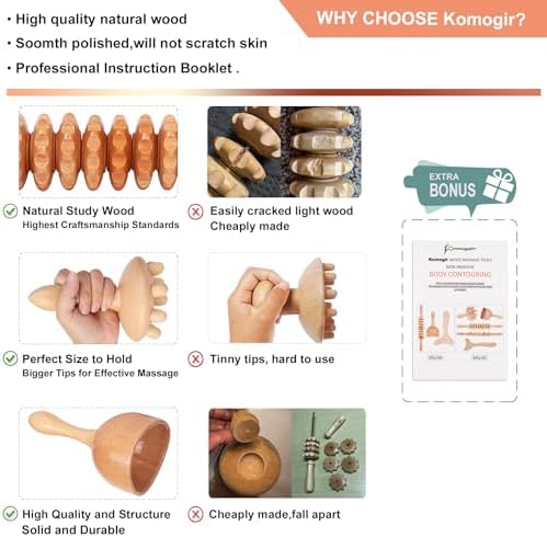Komogir Wood Therapy Massage Tools 5-in-1 Lymphatic Drainage Massager Maderoterapia Kit Wooden Massager Body Sculpting Tools for Muscle Pain Relief, Anti-Cellulite, Body Contouring and Shaping - Image 2