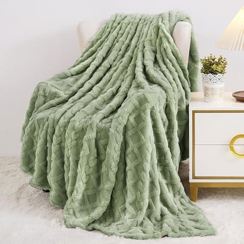 Aganear Fleece Throw Blanket for Couch Sofa 60"x80" Sage Green - Image 3