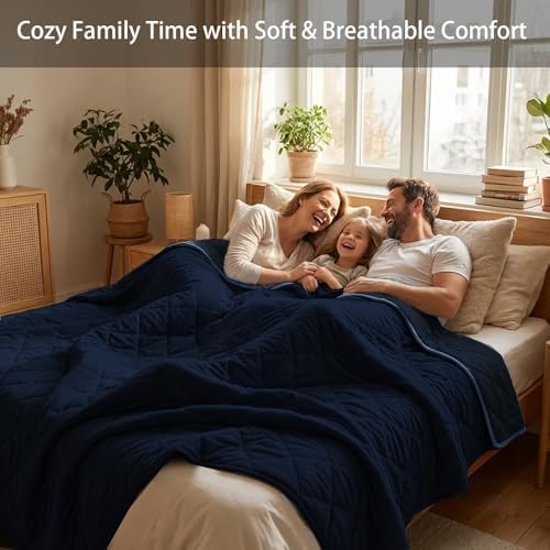 ZonLi 15lbs Weighted Blanket for Adults Sleeping, Double-Sided All Season Reversible 75D Cooling Mesh & Warm Ribbed Microfiber, 48"x72" Navy Blue, Machine Washable - Image 5