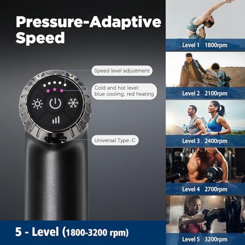 Massage Gun with Heat and Cold, 2 in 1 Portable Mini Muscle Massager with Extended Handle, Handheld Electric Percussion Deep Massager Tissue Massage Gun for for Home Gym - Image 6