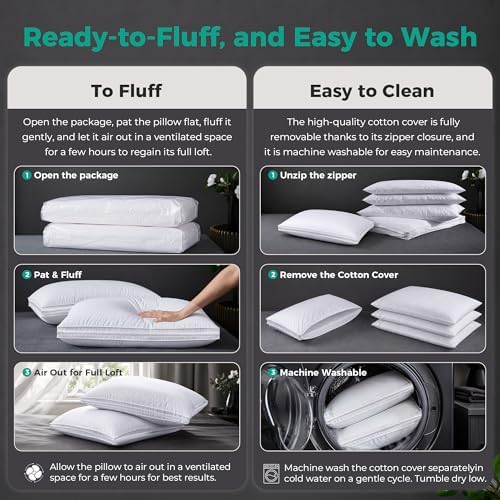 Three Geese Adjustable Layer Goose Feather Pillow,Assemblable Bed Pillow,100% Soft Organic Cotton Cover,Good for Side and Back Stomach Sleeper, Queen Size,Packaging Include 2 Pillows - Image 7