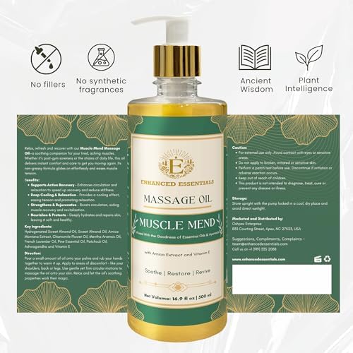 Muscle Mend| Muscle Recovery Massage Oil with Arnica, Ashwagandha & Essential Oils| Soothing,Non-Greasy, Fast-Absorbing| Use Post-Workout or Bedtime | 500ml (16.9 fl oz) - Image 5