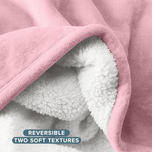 Bare Home Sherpa Fleece Blanket (Full/Queen, Light Pink) - Image 5