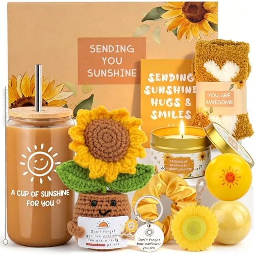Yellow Gift Basket, Sunshine Box, Sunflowers Thank You Gifts for Teen Girls by Ithmahco