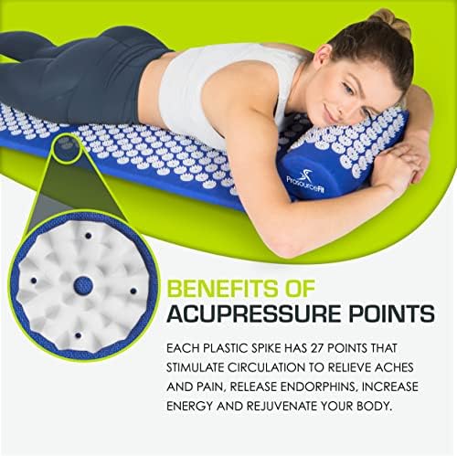 ProsourceFit Acupressure Mat and Pillow Set for Back/Neck Pain Relief and Muscle Relaxation, XL - Blue/White - Image 3