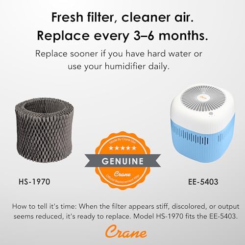 Crane Evaporative Humidifier, Wick Filter, Dishwasher Safe Tank, UV Light, No White Dust, Whisper Quiet, Bedroom Nursery Office, 1.9L Tank, Up To 250 SQ FT - Image 4