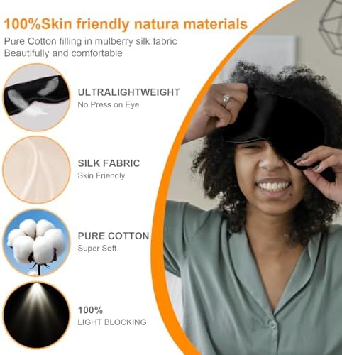Silk Sleep Mask, Black, Adjustable Strap for Light Blocking, Travel Rest, Puffy Eyes Relief, Single Pack (Black) - Image 2