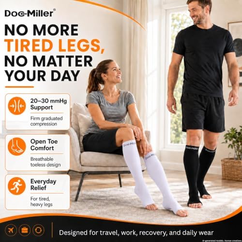Doc Miller Open Toe Compression Socks, 20-30 mmHg, Knee High, Men & Women - Image 2