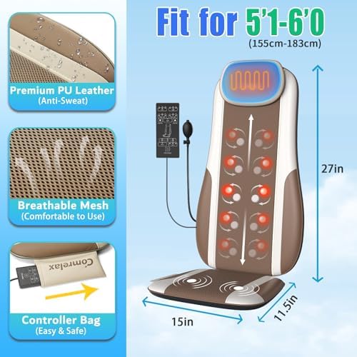 Shiatsu Back Massager with Heat, Massage Chair Pad Seat Cushion for Stress Relief, Deep Tissue Kneading & Roller, 2 Vibration Motors, Back Waist Hip Massager, PU Leather, with 2 Adapters - Image 6