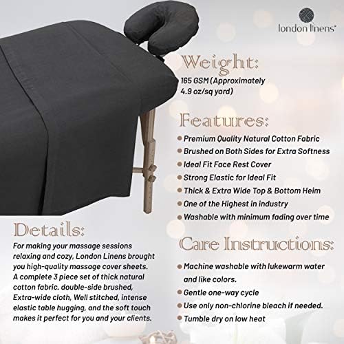 London Linens 3 Piece Set Massage Table Sheets Set - 100% Natural Cotton Flannel- Includes Massage Table Cover, Massage Fitted Sheet, and Massage Face Rest Cover (Charcoal Grey) - Image 6