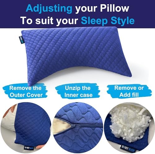 Sidney Sleep Adjustable Curved Pillows for Neck and Shoulder Support with Extra Shredded Fill - Cervical Contour Pillow for Side and Back Sleepers - Queen Size 19" x 29" - CertiPUR-US Certified (Blue) - Image 3