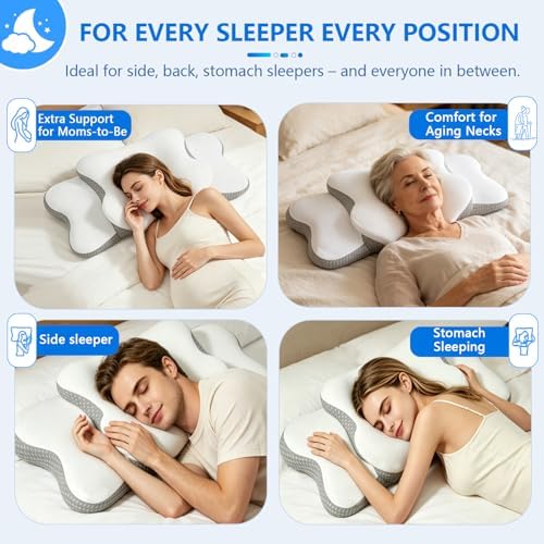 Cervical Neck Pillow for Neck Pain Relief & Side Sleeper | Ergo Pillow for Sleep Apnea, Neck Pain, and Snoring Relief | Orthopedic Memory Foam with Ergonomic Neck Support, White, Large - Image 5