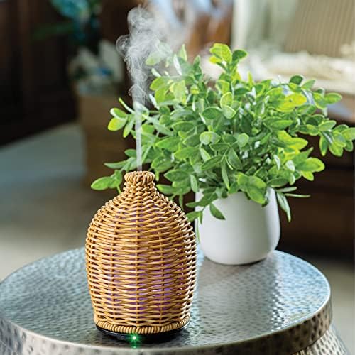 Airome Wicker Medium Essential Oil Diffuser|100 mL Humidifying Ultrasonic Aromatherapy Diffuser 8 Colorful LED Lights, Intermittent & Continual Mist, Auto Shut-Off - Image 2