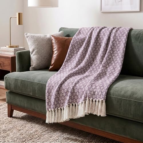 Americanflat 50x60 Throw Blanket - Soft and Breathable Cotton Throw Blanket for Couch, Bed, Chair - Decorative Blankets Perfect for Home, Office, or Outdoor Use - Purple and White Mini Diamond by Americanflat