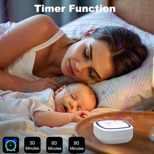 White Noise Machine,Wireless Connect Sound Machine with 36 Soothing Sounds, Sleep Machine for Adults Baby Kids，Memory Function,3 Timers,15 Volume Levels for Home, Office, Travel. (White-Blue, Small) - Image 3