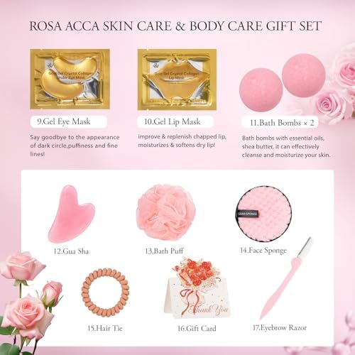 Mother's Day Gifts for Mom, Rose 23 Pcs Facial Skin Care Set, Bath and Body Gifts Basket Set for Women, Home Spa Set, Self-Care Set, Face Oil, Birthday, Christmas, Valentines, Girlfriend, Anniversary - Image 5
