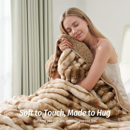 Fleece Weighted Blanket for Adults 48" x 72" 12lbs Soft Blankets, Khaki - Image 2