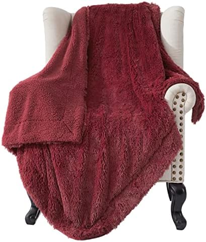 Bedsure Faux Fur Fluffy Fleece Sherpa Blanket Couch Throw Burgundy 50"x60" by BEDSURE