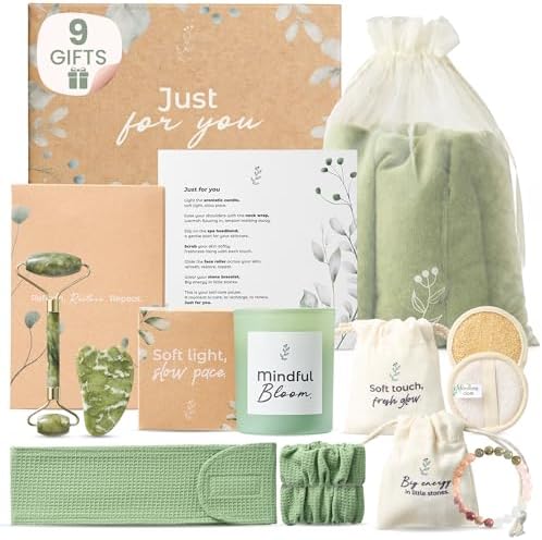 Self Care Basket for Women - 10 Pc Birthday Spa Kit, Face Roller & Gua Sha by TimzaStore