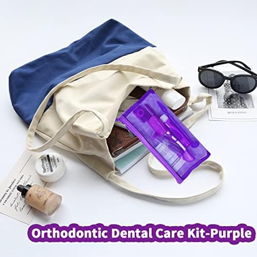 Braces Cleaning Kit for Teeth, Portable Orthodontic Toothbrush Kit Oral Care Dental Travel Kit - Interdental Brush Dental Wax Dental Floss Toothbrush Box (Purple) - Image 6