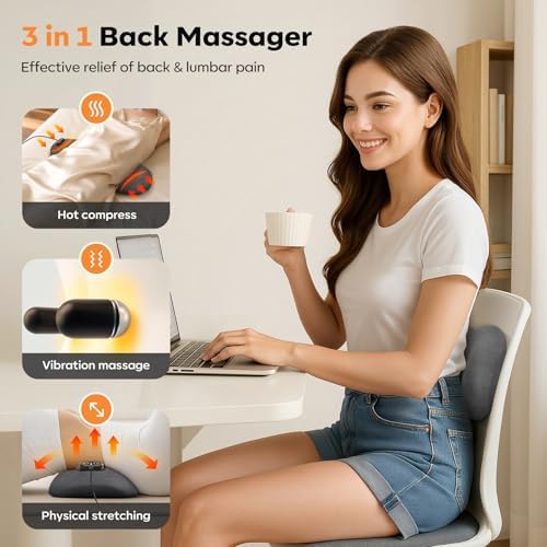 3-in-1 Back Massager with Heat, Shiatsu Vibration & Lumbar Traction – Deep Tissue Pain Relief for Home Office Car – Corded Electric Gift - Image 2