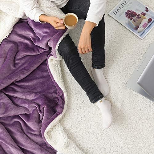 NANPIPER Throw Blanket Reversible Sherpa Flannel Bed Blanket Super Soft Fuzzy Plush Fleece Microfiber (90"x90" Cassis Purple) Queen - Image 3