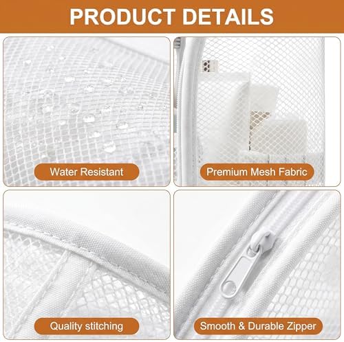 Standing Toiletry Bag,Portable Foldable Hanging Travel Organizer with Zipper and Loop,Mesh Large Capacity Cosmetic Waterproof Bag for Bathroom,Suitcase Packing,Toiletries,Makeup,Skincare (1PC,White) - Image 4