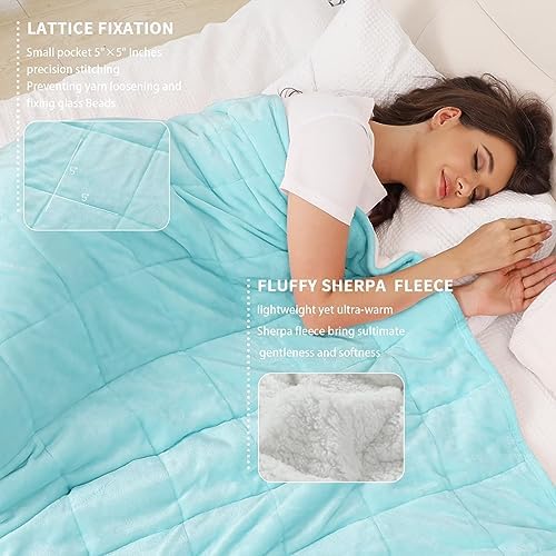 Alomidds Weighted Blanket Queen Size 15lbs 60x80 inches, Sherpa Heavy Blankets for Adults,Fluffy Warm Sherpa & Cozy Soft Flannel Thick Gravity Blanket for All-Season with Glass Beads, Aqua - Image 5