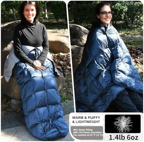 Down Camping Blanket - Lightweight, Packable, Warm & Puffy Outdoor Travel Quilt for Sleep, Hiking, Backpacking, Stadium, Festivals, Water-Resistant Sleeping Bag 55"x79" - Image 2