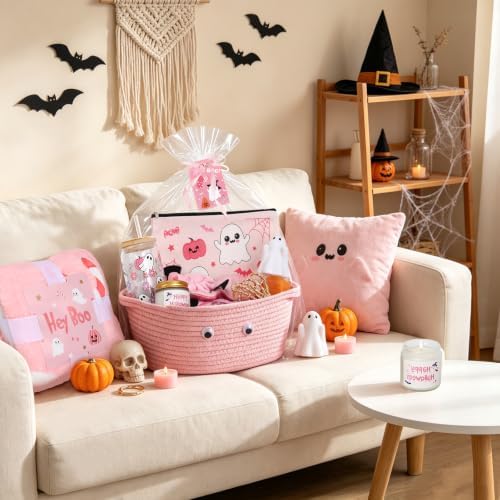 Womens Pink Gift Set Halloween Gifts for Women Cute Halloween Boo Basket Her Sister Friend Adults With Spooky Glass Cups - Image 5